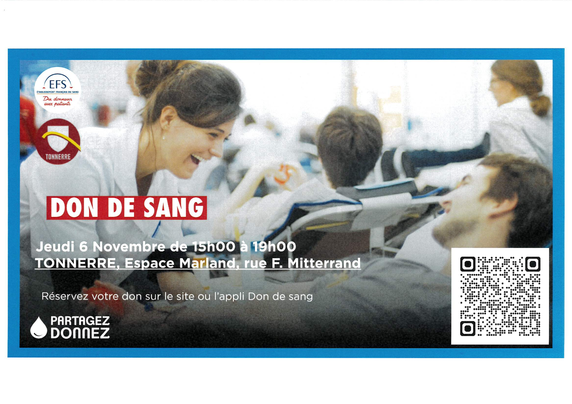 Don de sang à TONNERRE le 6 novembre