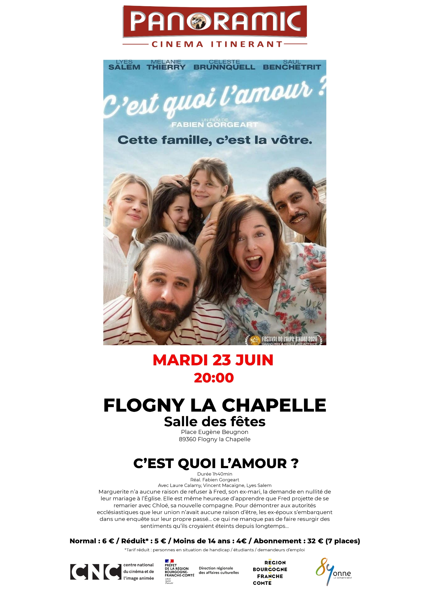 Cinéma le mardi 23 juin à 20 heures "c'est quoi l'amour ?"