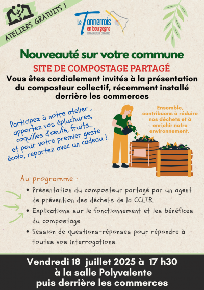 Vendredi 18 juillet 17h30 à la salle polyvalente réunion de présentation du fonctionnement et des bénéfices du compostage