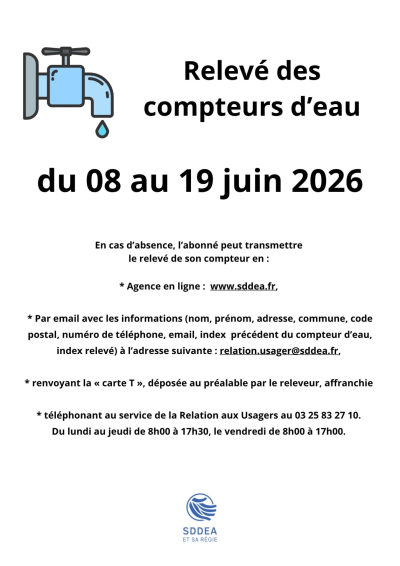 Relevé des compteurs d'eau du 8 au 18 juin