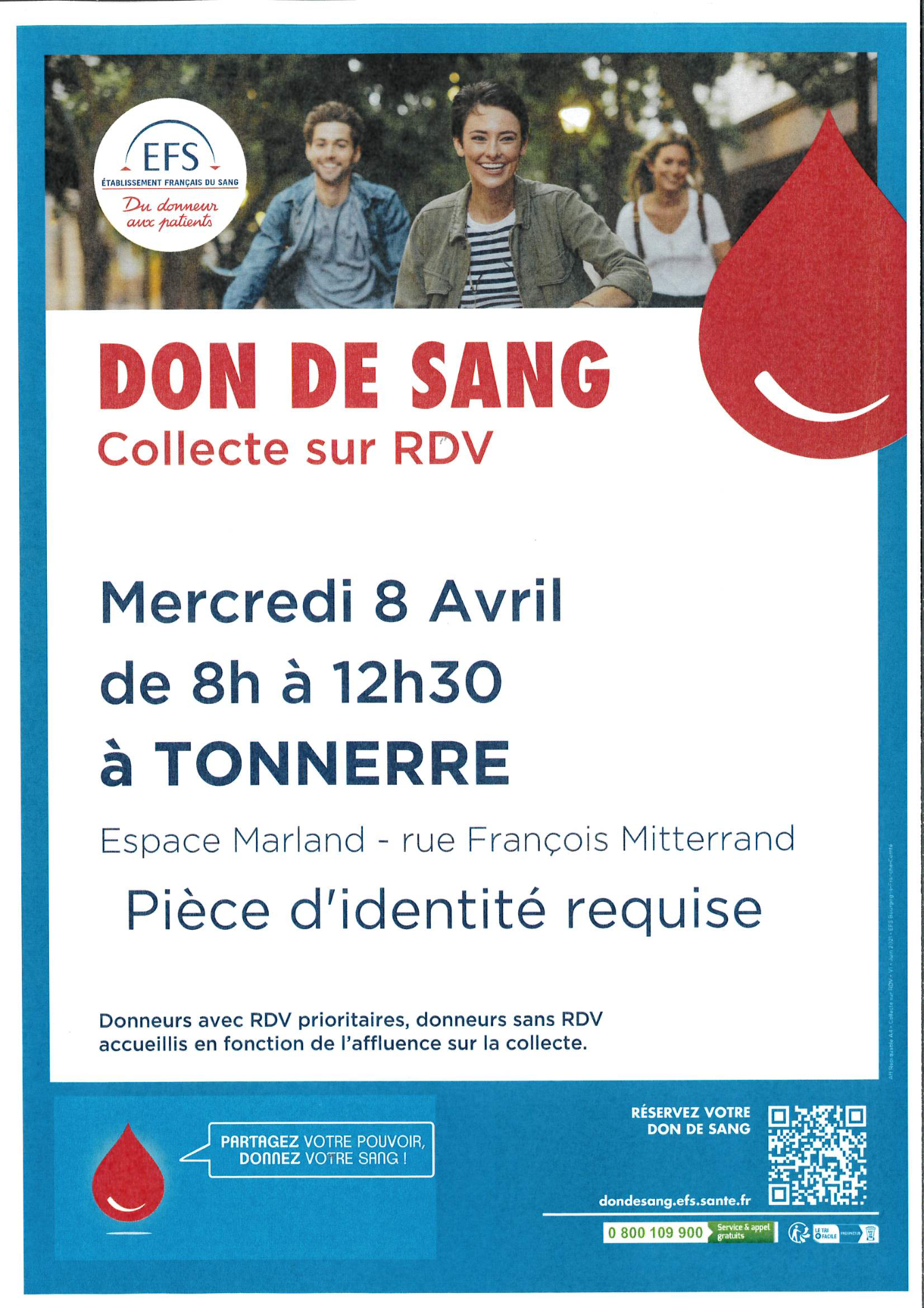 DON DE SANG le mercredi 8 avril, de 8h à 12h30