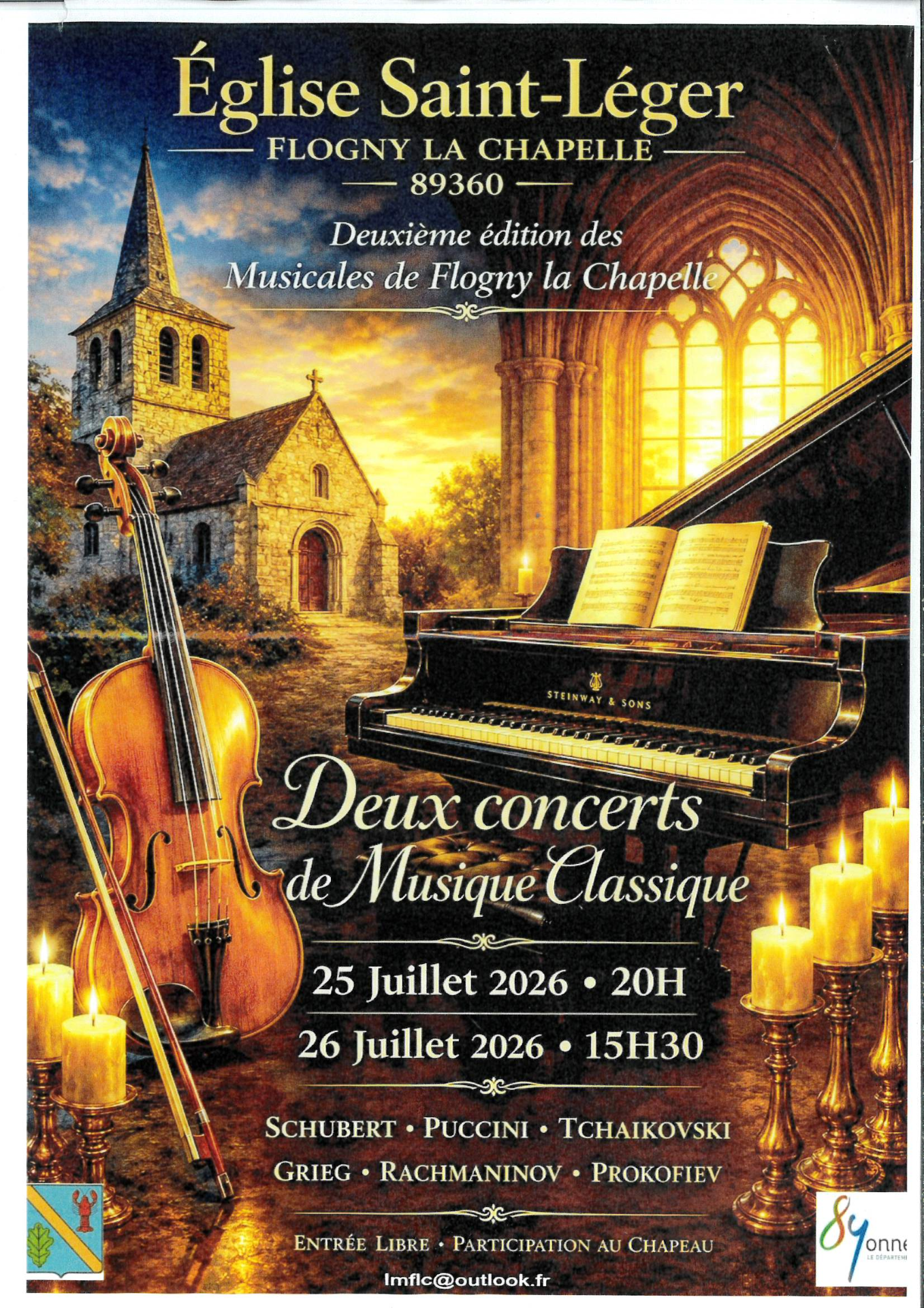 Deux concerts de Musique Classique les 25 et 26 juillet
