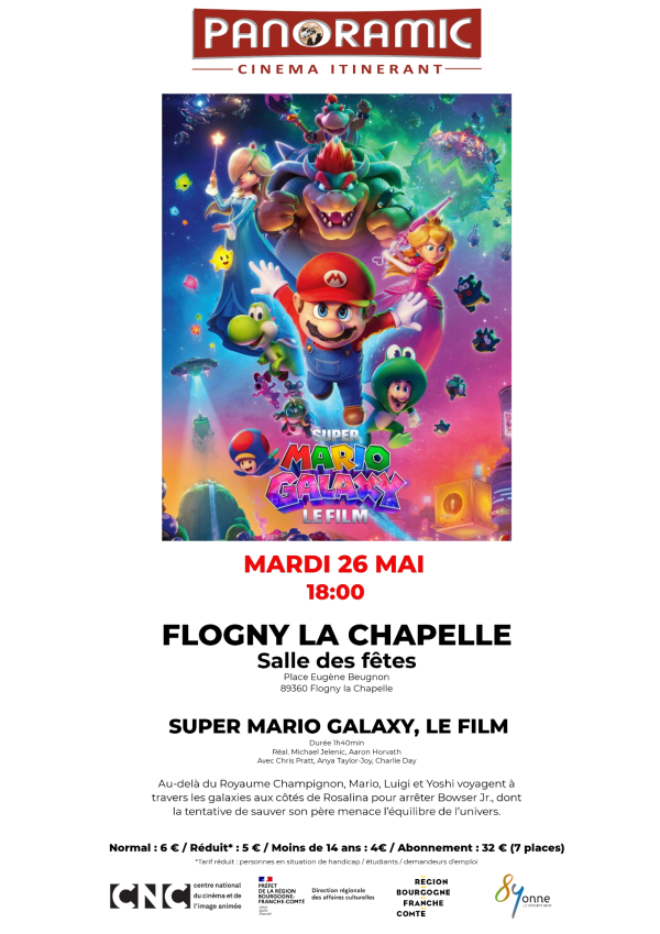 Affiche film Super Mario diffusé 26/05 à 18h salle polyvalente